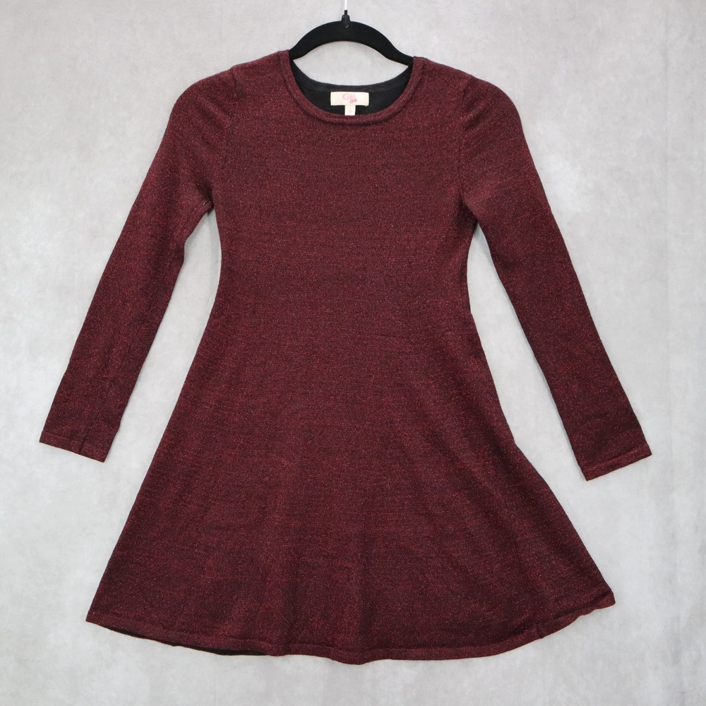 GB Girls Red Glitter Long Sleeve Fit Flare Whimsy Fairy Party Dress Medium